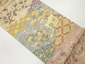 御所車に松・菊・梅模様織出し袋帯